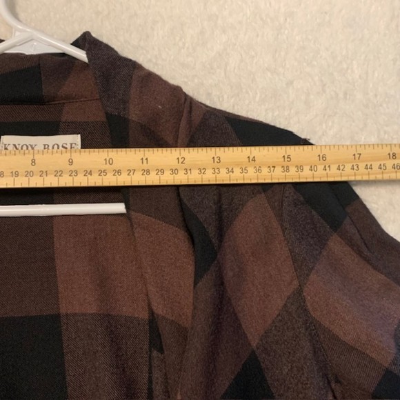 Knox Rose Brown Black Plaid Rollup Sleeve Asymmetrical Open Cardigan Size Medium - Picture 7 of 9